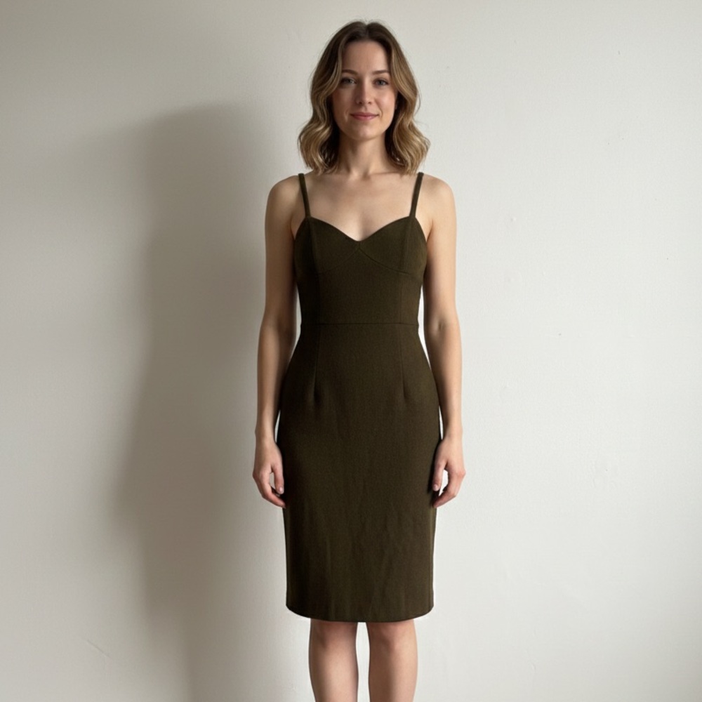 12Storeez Sz XS Kaki Green Thick Bodycon Knee Length Dress